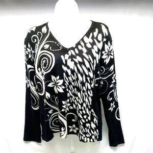 Designer Sweater Pierri New York Beaded Black & White Geometric Size Large